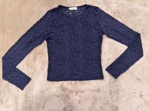 Hollister Navy Blue Floral Lace Long Sleeve Top Size S